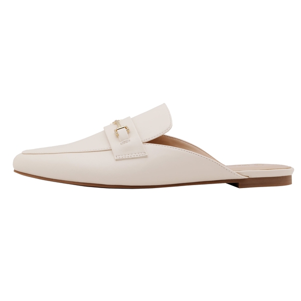 Buckle Pointed Toe Flat Mules - WHITE PU - 1